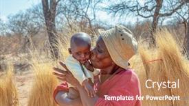  Presentation with woman child - Colorful slides enhanced with african woman in the village backdrop and a coral colored foreground