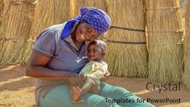  Presentation with woman child - Beautiful PPT layouts featuring african woman in the village holding her child in the lap backdrop and a coral colored foreground
