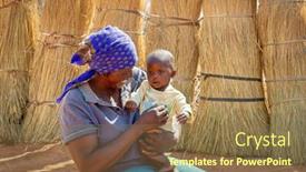  Presentation with woman child - Beautiful slide deck featuring african woman in the village holding her child in the lap backdrop and a coral colored foreground