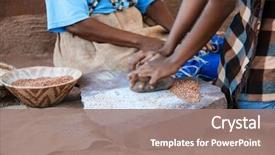  Presentation with village - PPT theme with african woman in the village background and a coral colored foreground