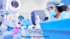  Presentation with biotechnology laboratory - Colorful presentation design enhanced with african-woman-is-training backdrop and a light blue colored foreground