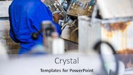  Presentation with african woman - Slide deck consisting of african-woman-manufacturing-lenses background and a light blue colored foreground