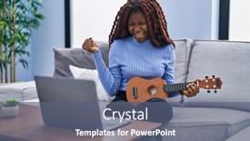  Presentation with ukulele - PPT theme consisting of african-woman-playing-ukulele background and a ocean colored foreground