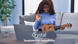  Presentation with ukulele - Presentation theme having african-woman-playing-ukulele background and a gray colored foreground