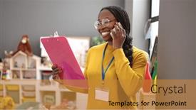  Presentation with preschool - PPT theme with african-woman-preschool-teacher-reading background and a gold colored foreground