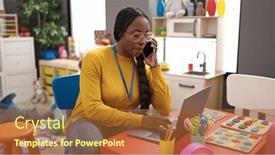  Presentation with preschool - Presentation design enhanced with african-woman-preschool-teacher-using background and a red colored foreground