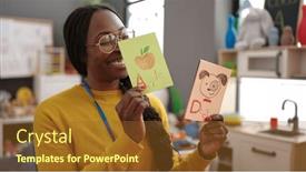  Presentation with preschool - Slides featuring african-woman-preschool-teacher background and a tawny brown colored foreground