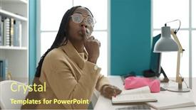  Presentation with university library - Presentation design consisting of african-woman-reading-a-book background and a  colored foreground