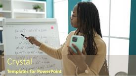  Presentation with magnetic - Slide deck consisting of african-woman-recording-teaching-maths background and a coral colored foreground