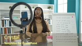  Presentation with magnetic - PPT theme having african-woman-recording-teaching-maths background and a tawny brown colored foreground