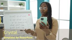  Presentation with magnetic - Presentation theme with african-woman-recording-teaching-maths background and a violet colored foreground