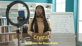  Presentation with magnetic - Presentation design featuring african-woman-recording-teaching-maths background and a tawny brown colored foreground