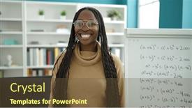  Presentation with maths - Slide deck featuring african-woman-smiling-confident background and a tawny brown colored foreground