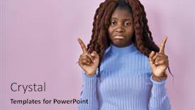  Presentation with sad woman - Presentation theme enhanced with african-woman-standing-over-pink background and a lemonade colored foreground