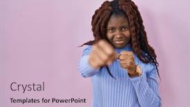  Presentation with violence woman - Slide set enhanced with african-woman-standing-over-pink background and a lemonade colored foreground