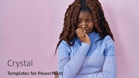  Presentation with pink nails - Presentation with african-woman-standing-over-pink background and a lemonade colored foreground