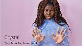  Presentation with forbidden - PPT theme with african-woman-standing-over-pink background and a lemonade colored foreground