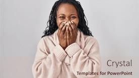  Presentation with scandal - Presentation with african-woman-standing-over-white background and a soft green colored foreground