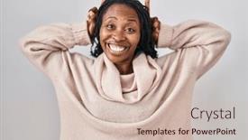  Presentation with bunny - Presentation design consisting of african-woman-standing-over-white background and a soft green colored foreground