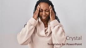  Presentation with stress - Slides featuring african-woman-standing-over-white background and a soft green colored foreground