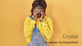  Presentation with yellow - Presentation having african-woman-standing-over-yellow background and a yellow colored foreground