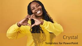  Presentation with heart love - Slides with african-woman-standing-over-yellow background and a  colored foreground