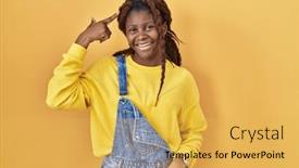  Presentation with great idea - Presentation theme featuring african-woman-standing-over-yellow background and a yellow colored foreground
