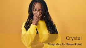  Presentation with bad breath - Presentation theme having african-woman-standing-over-yellow background and a gold colored foreground