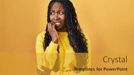  Presentation with anxiety - Presentation theme having african-woman-standing-over-yellow background and a gold colored foreground