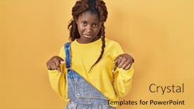  Presentation with depressed - Presentation design enhanced with african-woman-standing-over-yellow background and a yellow colored foreground