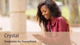  Presentation with smart - Amazing presentation theme having african woman using smart phone backdrop and a lemonade colored foreground