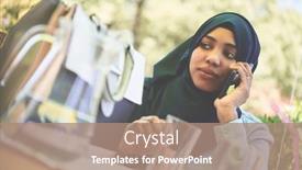  Presentation with islamic - PPT theme featuring african-woman-using-smartphone-wearing background and a coral colored foreground