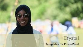  Presentation with islamic - Cool new slide set with african-woman-using-smartphone-wearing backdrop and a soft green colored foreground