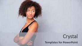  Presentation with african fabric - Slide set featuring african woman with arms folded background and a light gray colored foreground