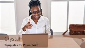  Presentation with call center - PPT layouts featuring african-woman-with-braided-hair background and a coral colored foreground