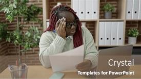  Presentation with headache - PPT theme consisting of african-woman-with-braided-hair background and a  colored foreground