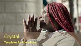  Presentation with closed - Slides featuring african-woman-with-braided-hair background and a violet colored foreground