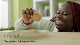  Presentation with cookie - PPT layouts featuring african-woman-with-braided-hair background and a mint green colored foreground
