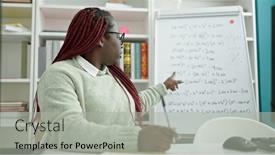  Presentation with maths - Slide deck consisting of african-woman-with-braided-hair background and a light gray colored foreground