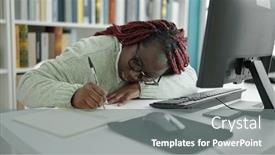  Presentation with writing notes - Slide set enhanced with african-woman-with-braided-hair background and a gray colored foreground