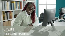  Presentation with student writing - PPT layouts with african-woman-with-braided-hair background and a  colored foreground