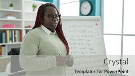  Presentation with university library - PPT theme featuring african-woman-with-braided-hair background and a  colored foreground