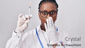  Presentation with syringe - Slides consisting of african-woman-with-braids-holding background and a light gray colored foreground