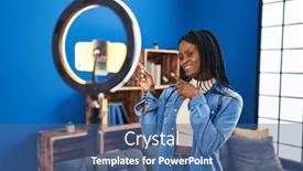  Presentation with recording - Presentation theme enhanced with african-woman-with-braids-recording background and a ocean colored foreground