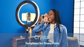  Presentation with recording - PPT layouts having african-woman-with-braids-recording background and a ocean colored foreground