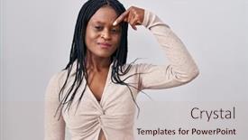  Presentation with acne woman - Slides with african-woman-with-braids-standing background and a soft green colored foreground