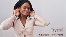  Presentation with deaf - Slide deck enhanced with african-woman-with-braids-standing background and a soft green colored foreground