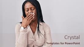  Presentation with sleepiness - Presentation design featuring african-woman-with-braids-standing background and a mint green colored foreground