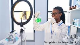  Presentation with scientist - Presentation having african-woman-with-braids-working background and a lemonade colored foreground