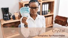  Presentation with attitude - Slide set consisting of african-woman-with-braids-working background and a  colored foreground